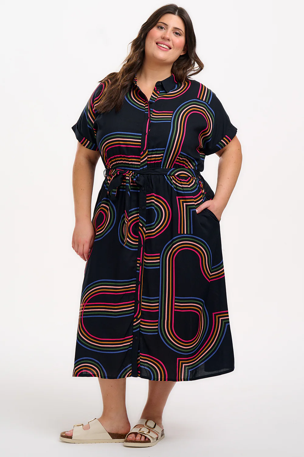 Leigh Midi Shirt Dress - Black, Retro Racer - Image 3