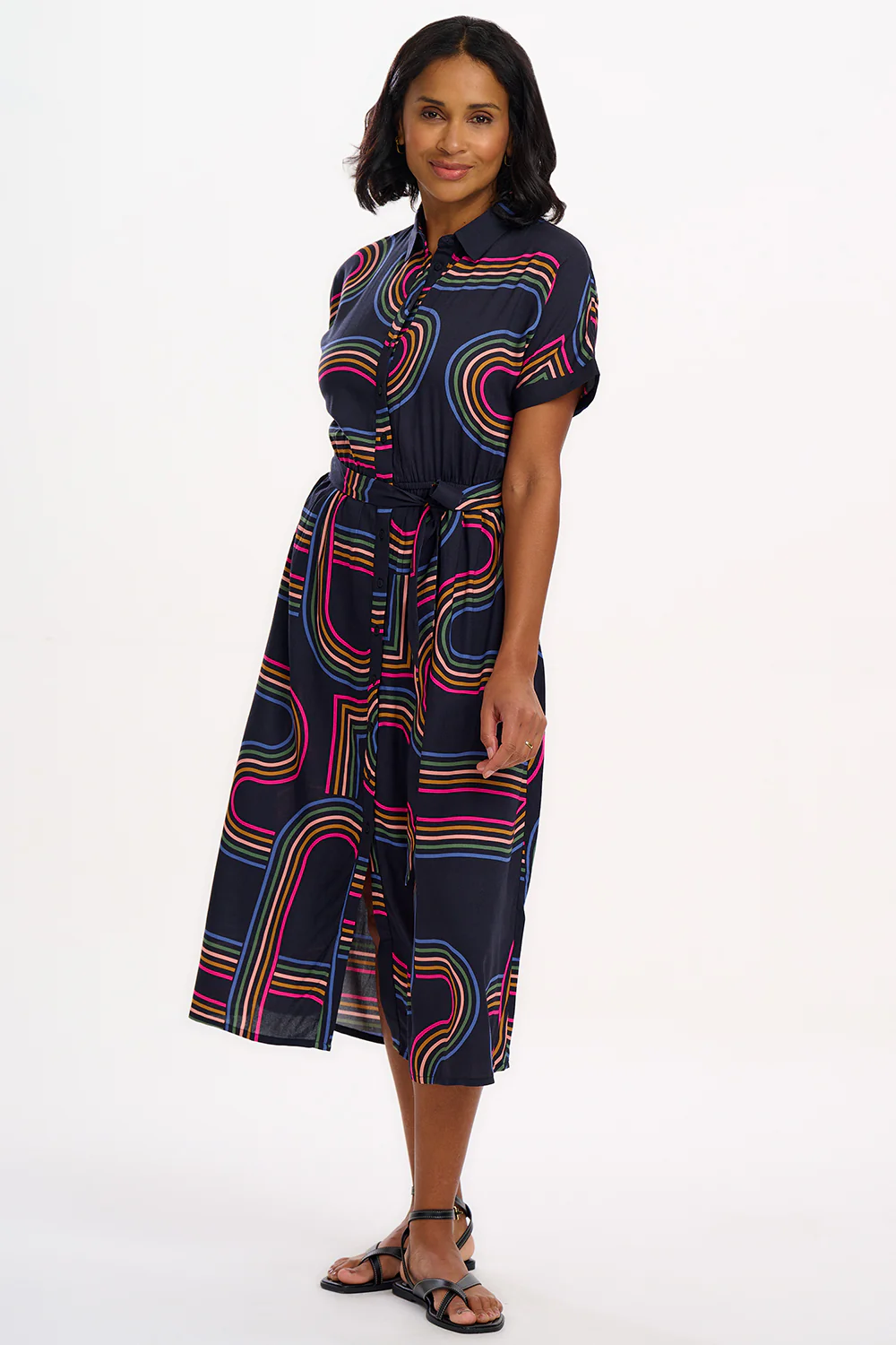 Leigh Midi Shirt Dress - Black, Retro Racer - Image 4