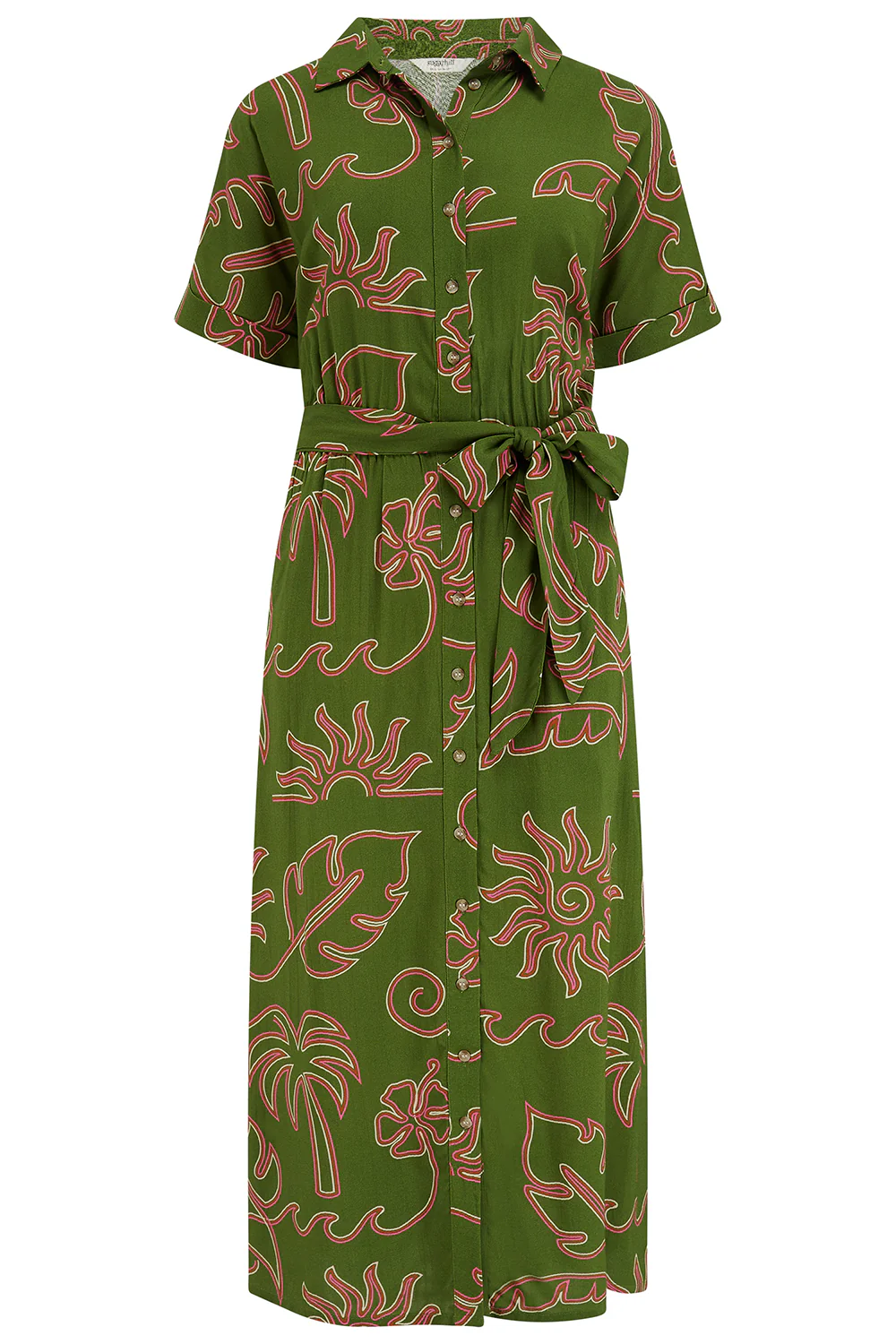 Leigh Midi Shirt Dress - Khaki, Tropical Line Drawing - Image 5