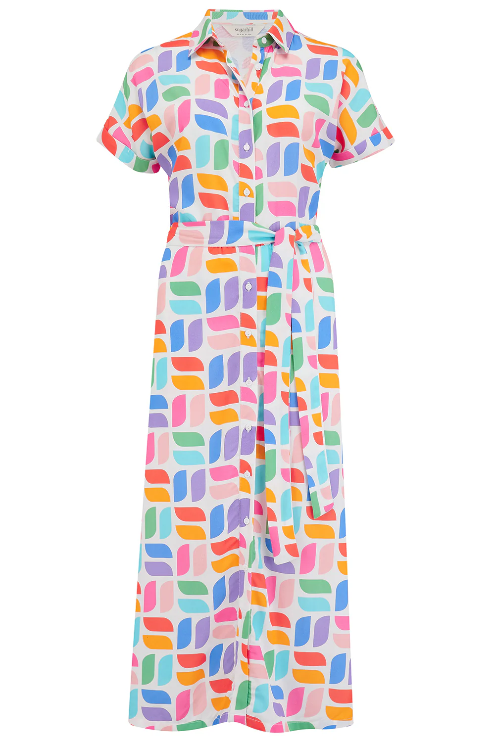 Leigh Midi Shirt Dress - Off-White, Curved Geometric - Image 6
