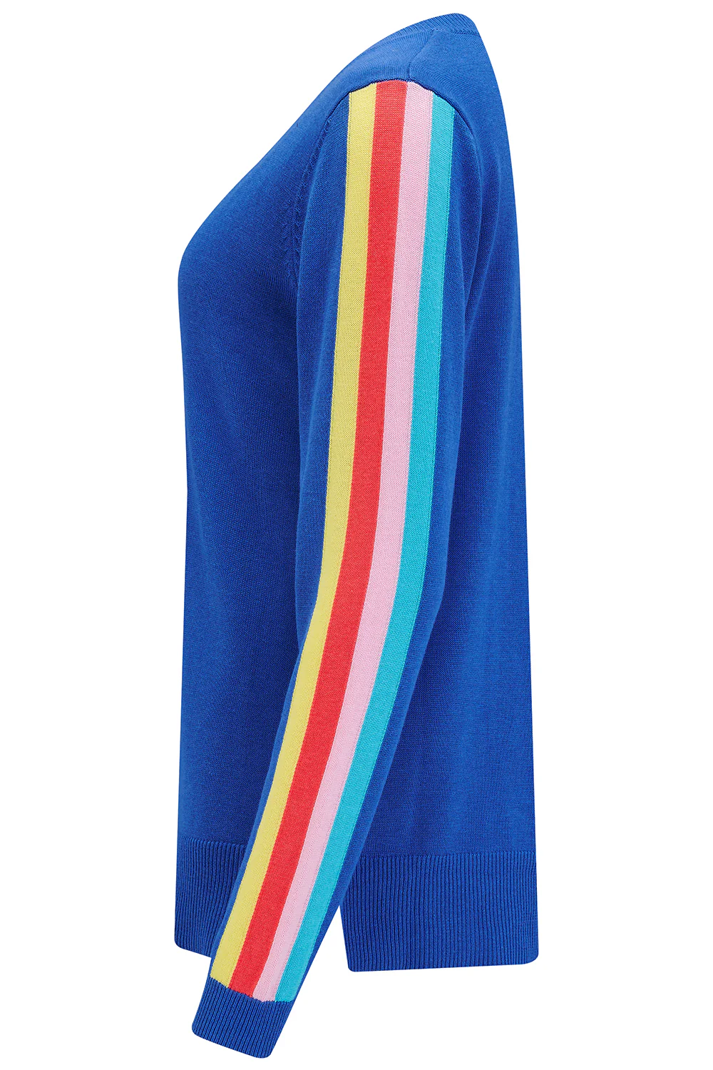 Libby V-neck Jumper - Blue, Sports Stripe - Image 4