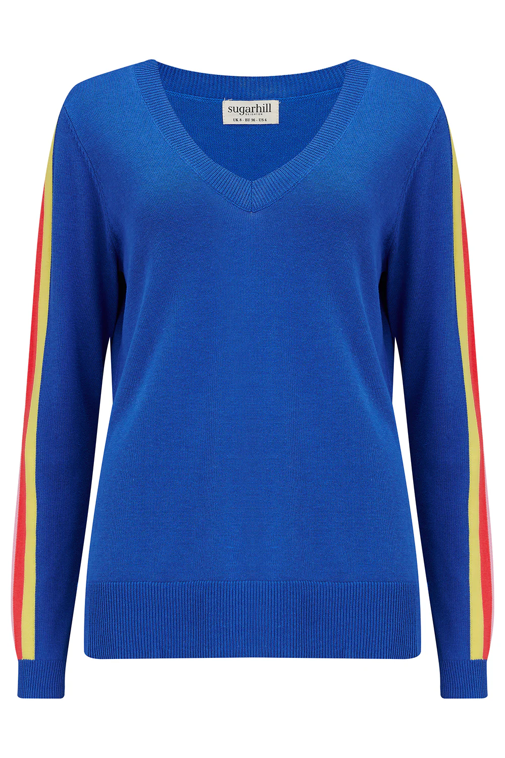 Libby V-neck Jumper - Blue, Sports Stripe - Image 5