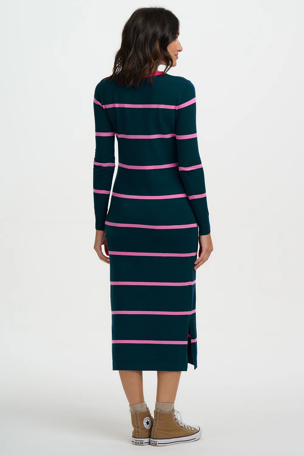 Liselle Midi Knit Dress - Teal, Pink Stripes - Image 3