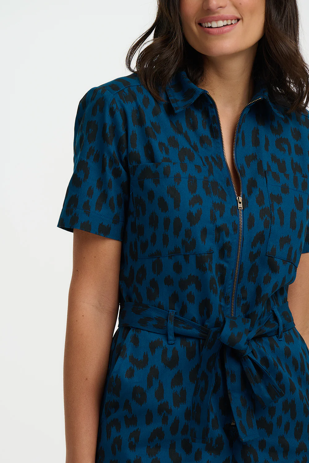 Logan Playsuit - Petrol Navy, Ikat Leopard - Image 2