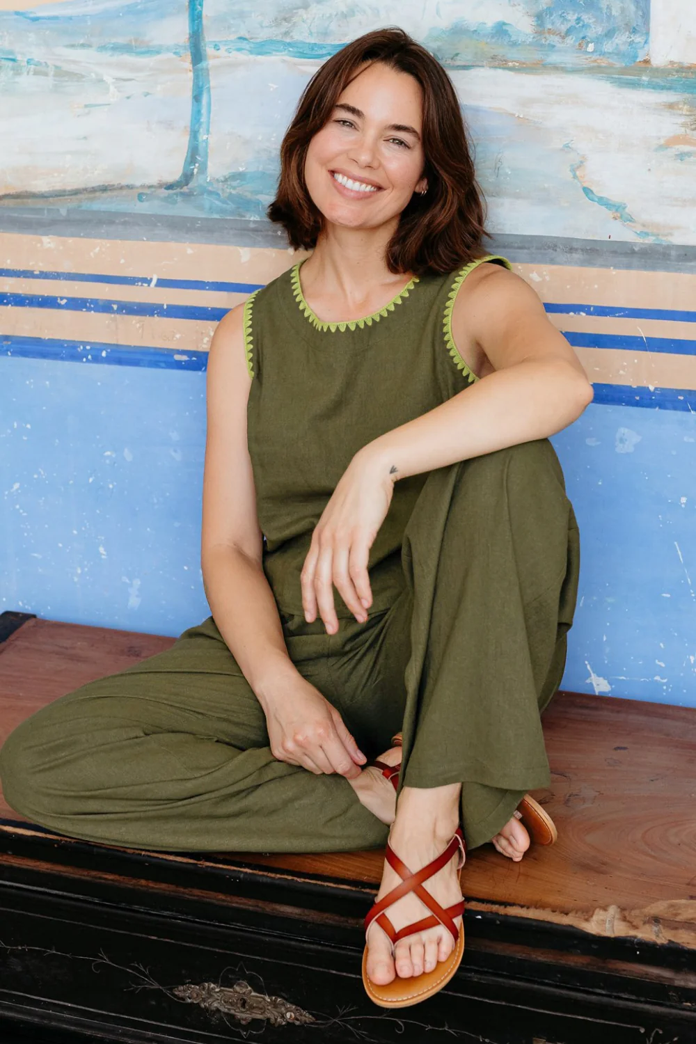 Senna Top - Olive, Decorative Stitch - Image 7