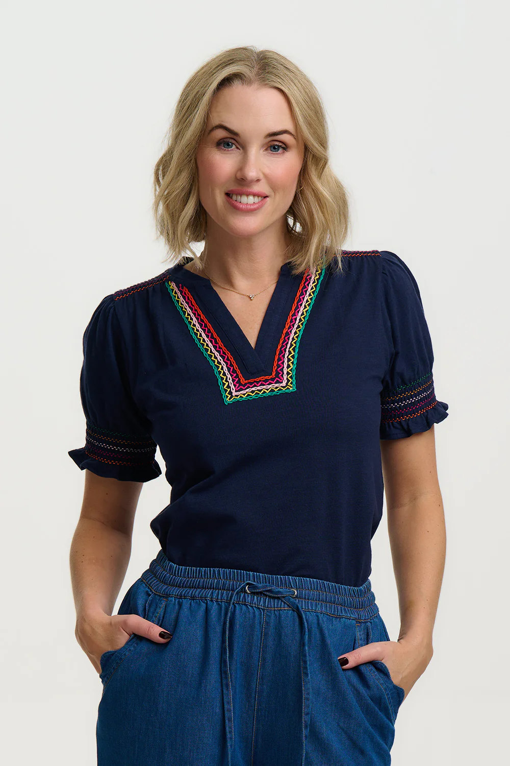 Luella Jersey Top - Navy, Zig Zags