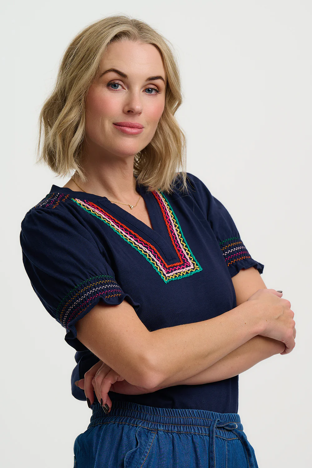 Luella Jersey Top - Navy, Zig Zags - Image 3