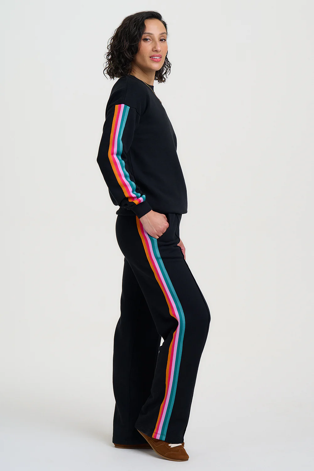 Magda Sweatshirt - Black, Rainbow Trim - Image 3