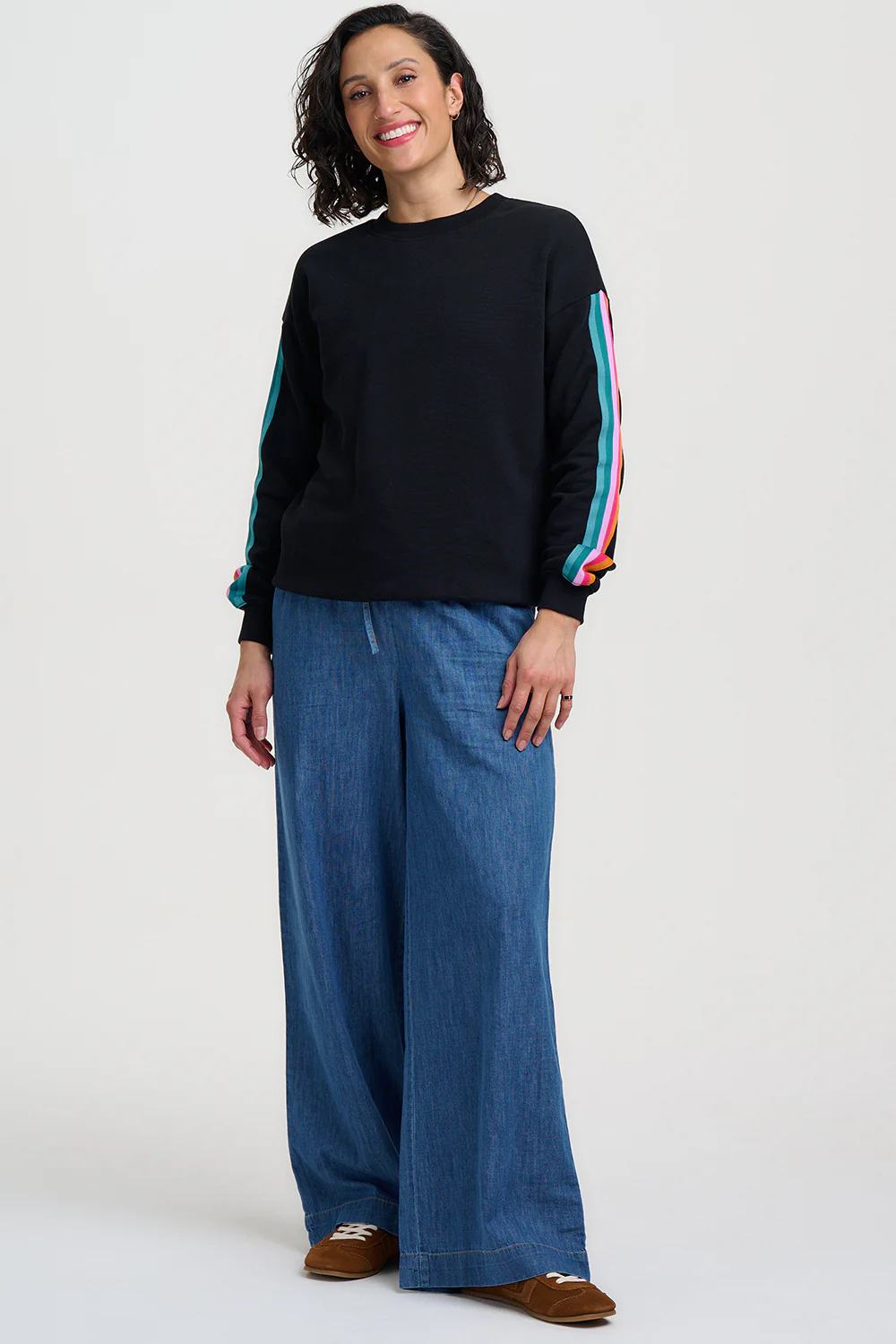 Magda Sweatshirt - Black, Rainbow Trim - Image 5
