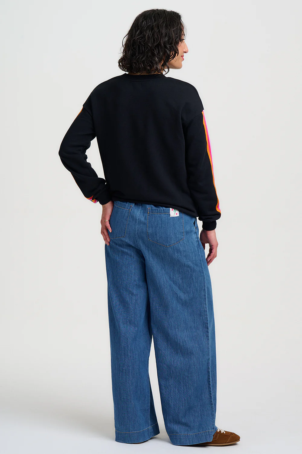 Magda Sweatshirt - Black, Rainbow Trim - Image 6