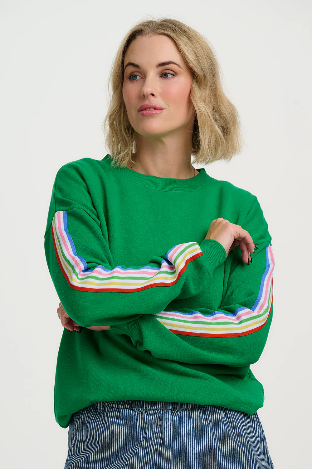 Magda Sweatshirt - Green, Rainbow Stripe
