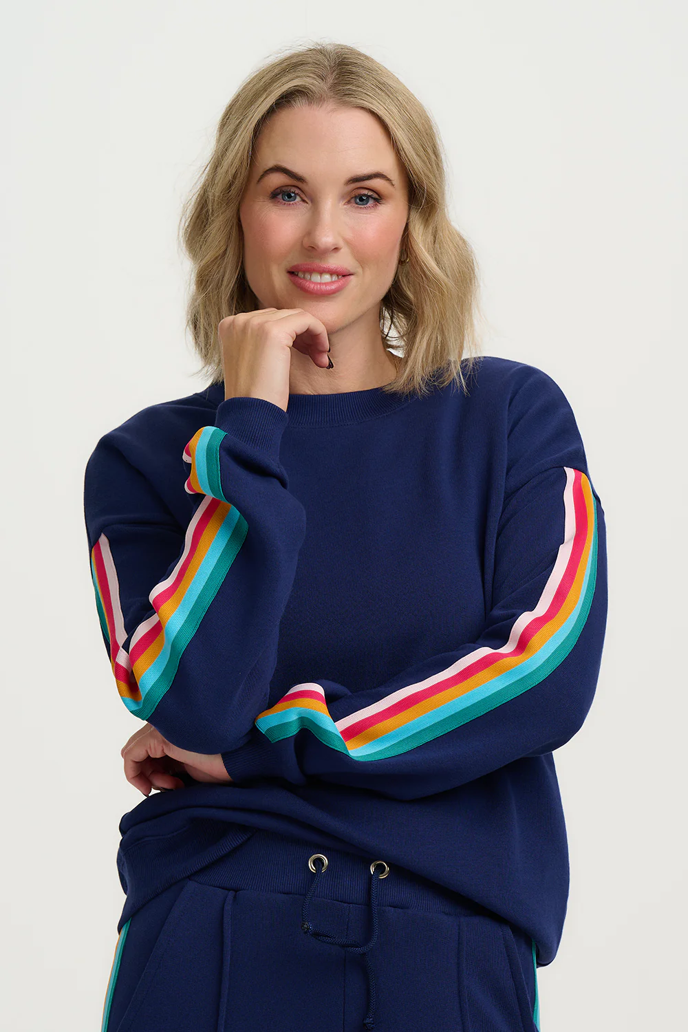 Magda Sweatshirt - Navy Rainbow Trim