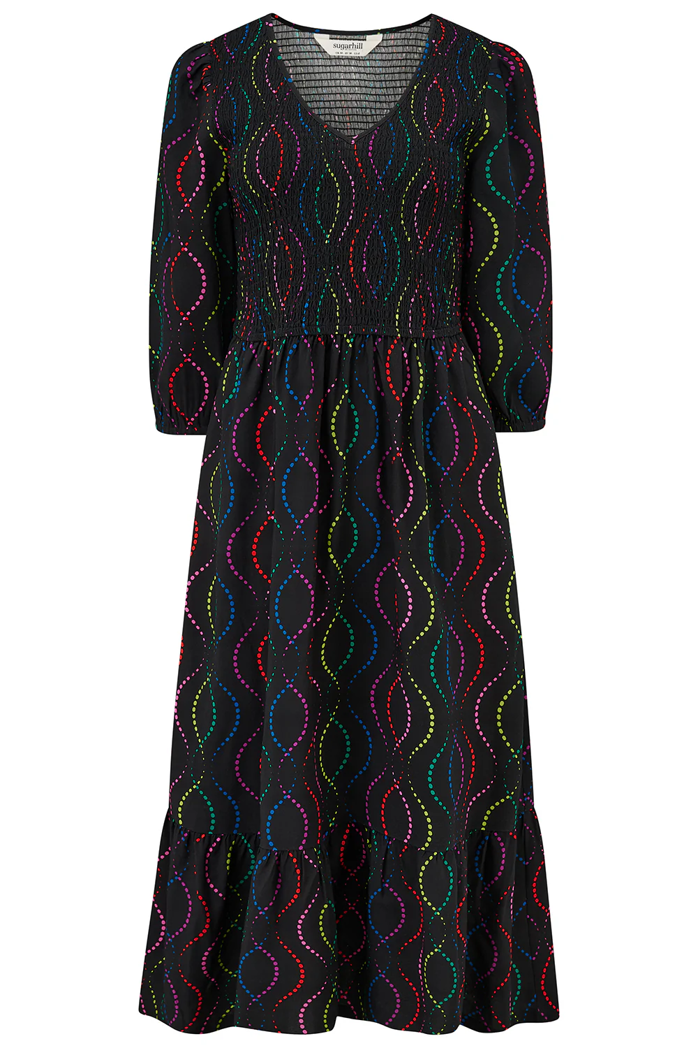 Magdalene Shirred Midi Dress - Black, Dotted Waves - Image 5
