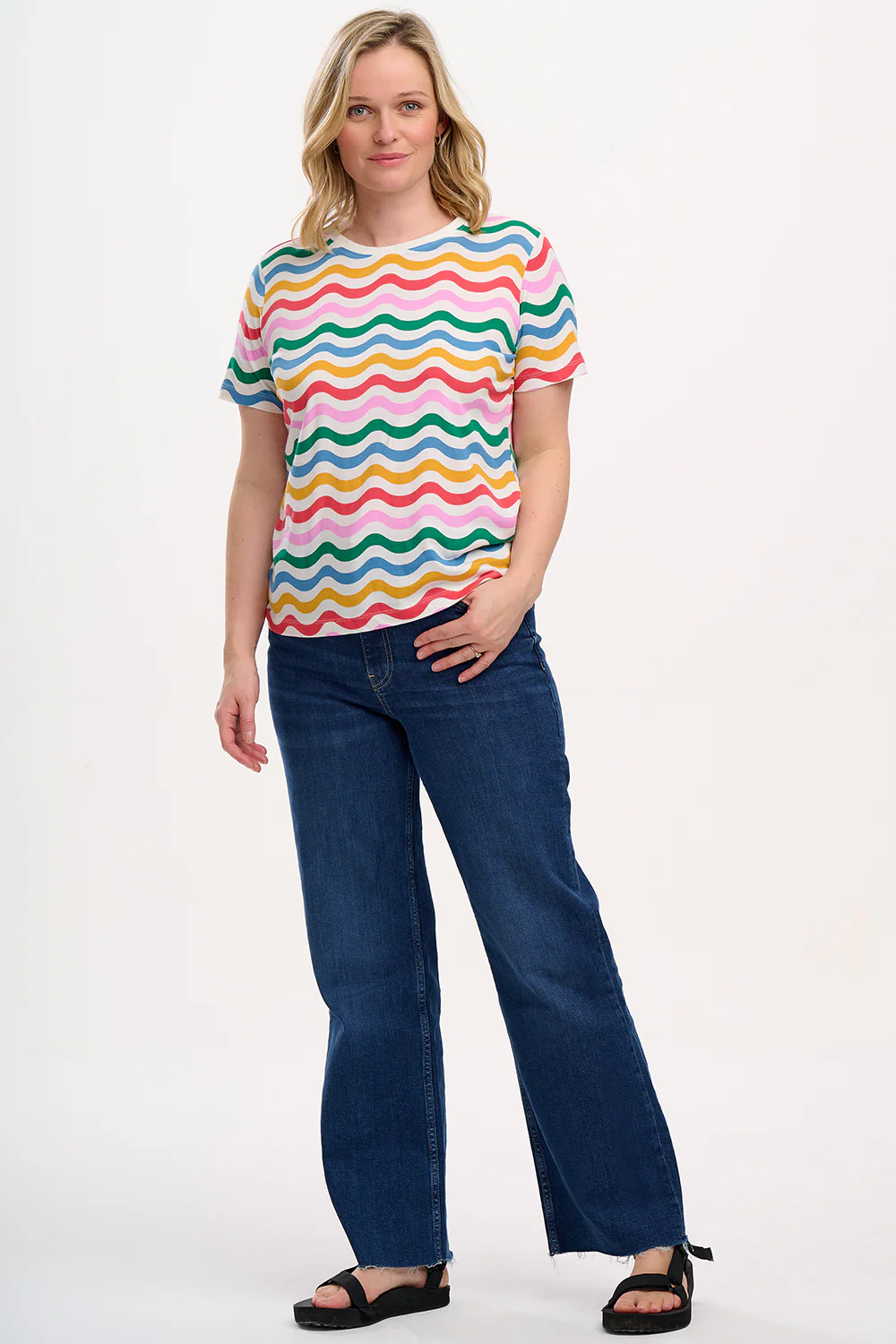 Maggie T-Shirt - Multi, Wavy Rainbow Stripes - Image 3