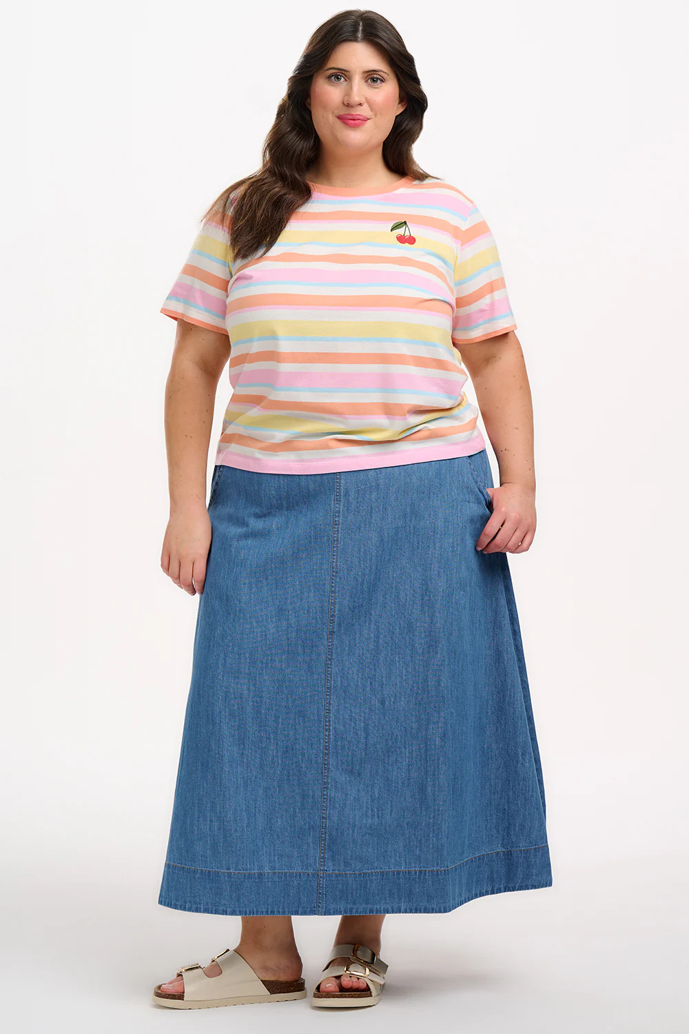 Maggie T-Shirt - Multicolour, Soft Retro Stripes, Cherry - Image 3