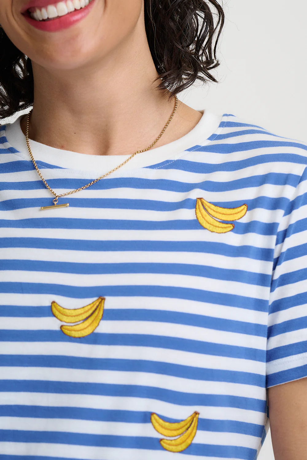 Maggie T-Shirt - Off-White / Blue Stripes, Bananas - Image 3