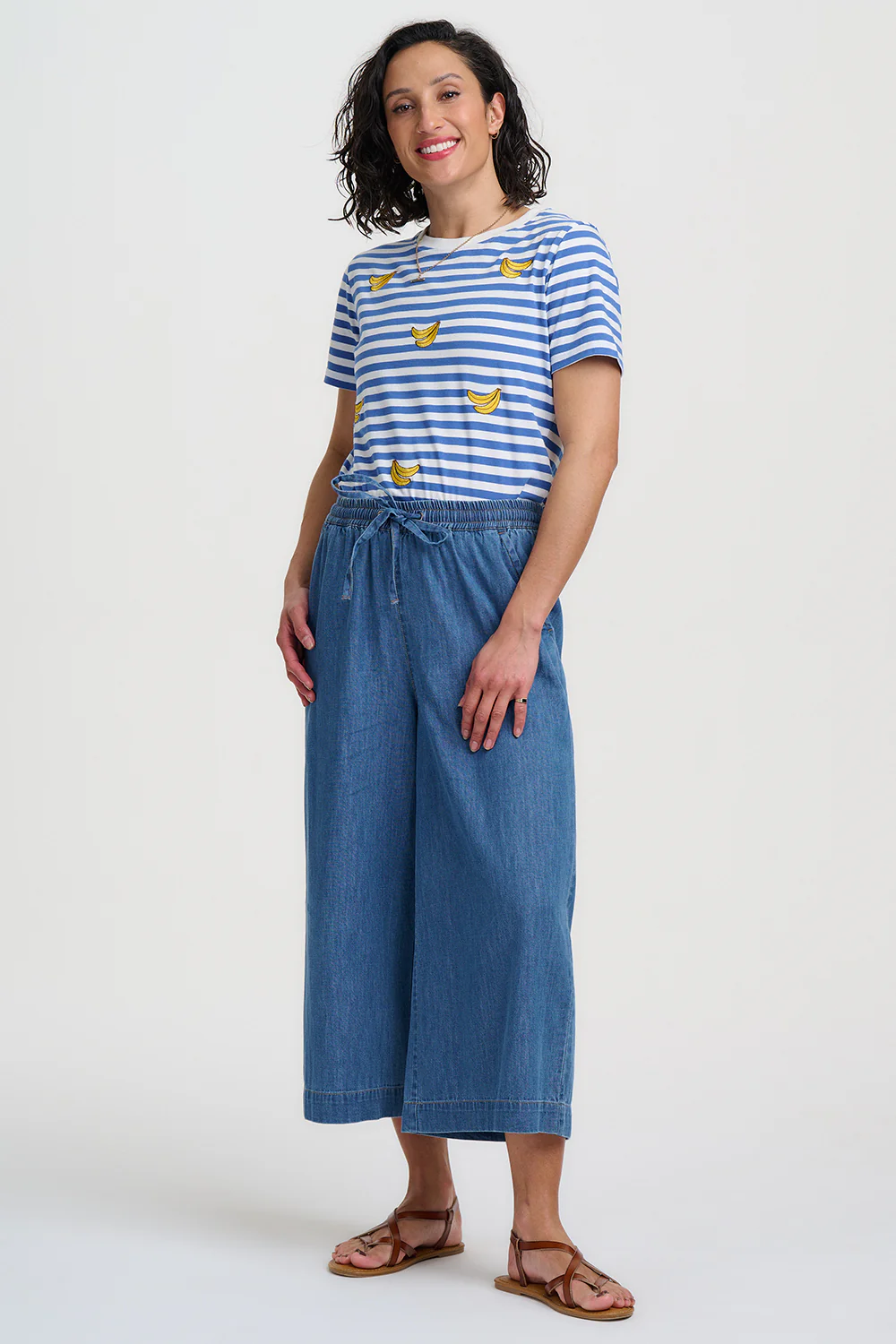 Maggie T-Shirt - Off-White / Blue Stripes, Bananas - Image 4
