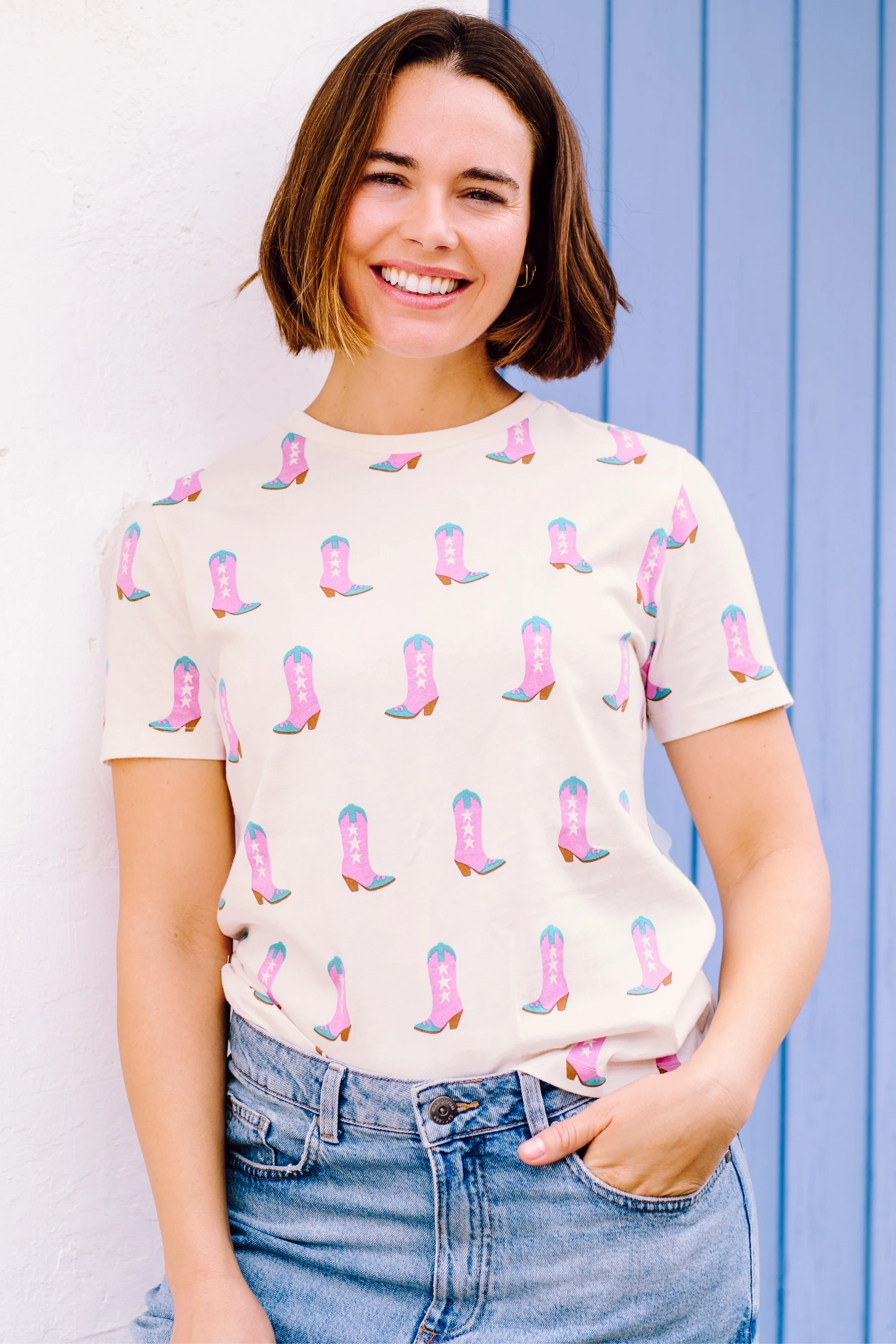 Maggie T-shirt - Off-White, Cowgirl Boots - Image 5