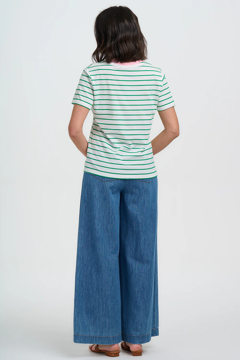 Maggie T-Shirt - Off White/Green Stripes, Flamingo - Image 4