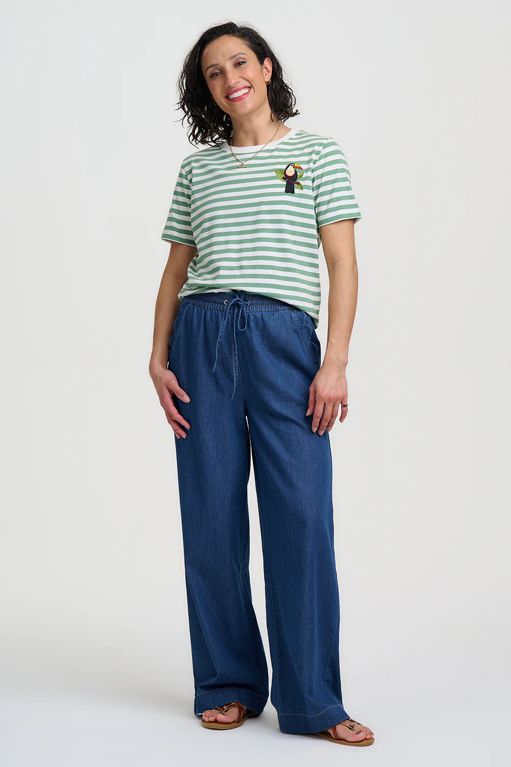 Maggie T-Shirt - Off-White / Green Stripes, Toucan - Image 4