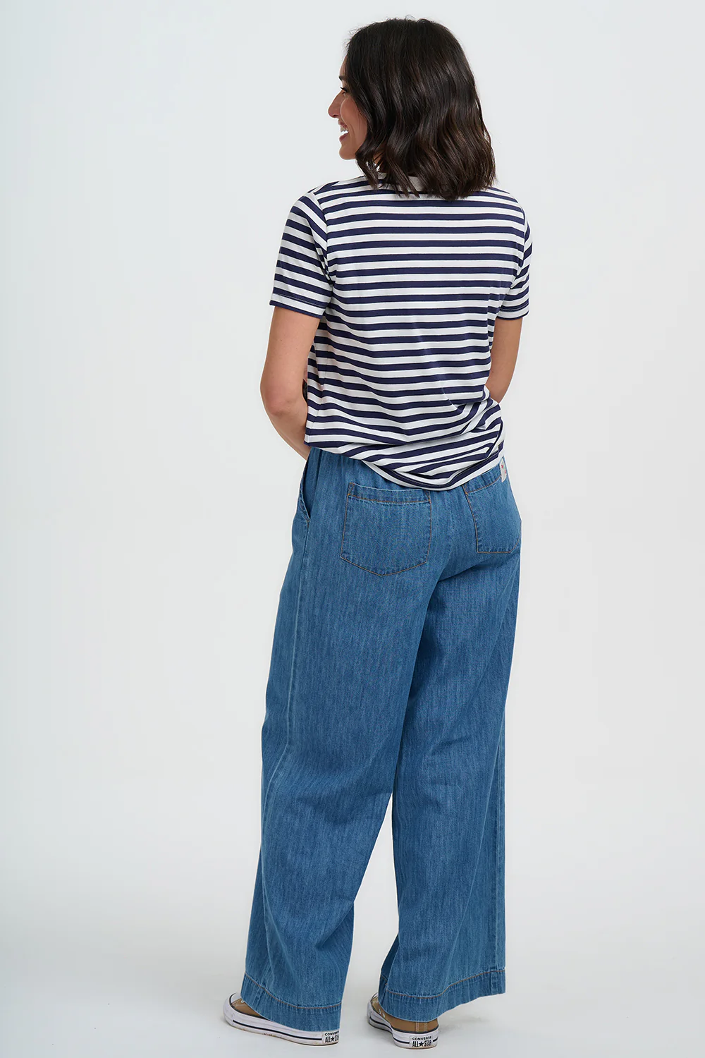 Maggie T-Shirt - Off White/Navy Stripes, Bonjour Croissant - Image 4