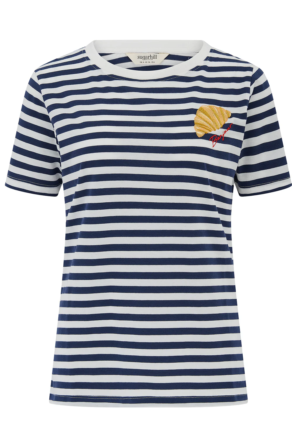 Maggie T-Shirt - Off White/Navy Stripes, Bonjour Croissant - Image 5
