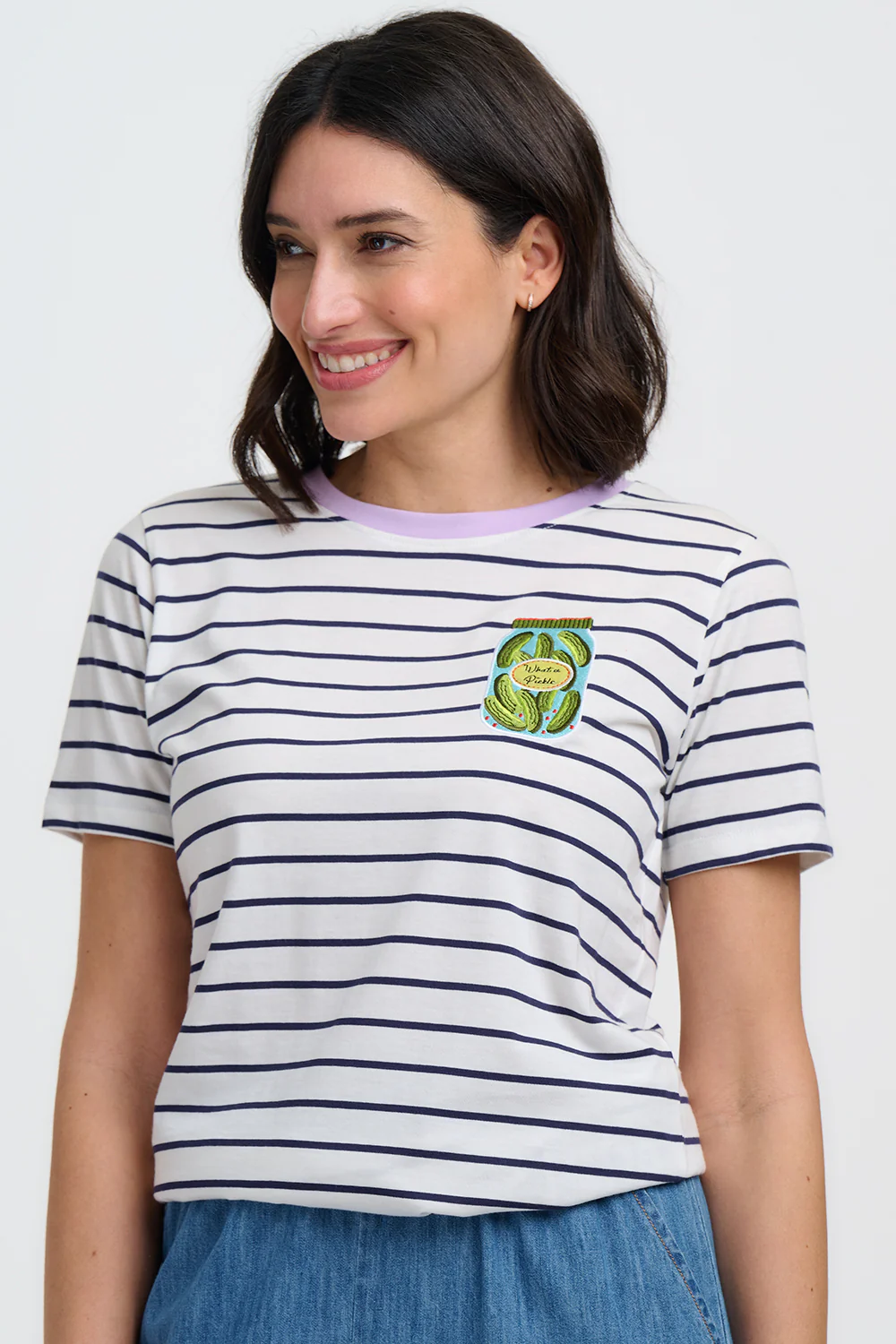 Maggie T-Shirt - Off White/Navy Stripes, Pickle Jar
