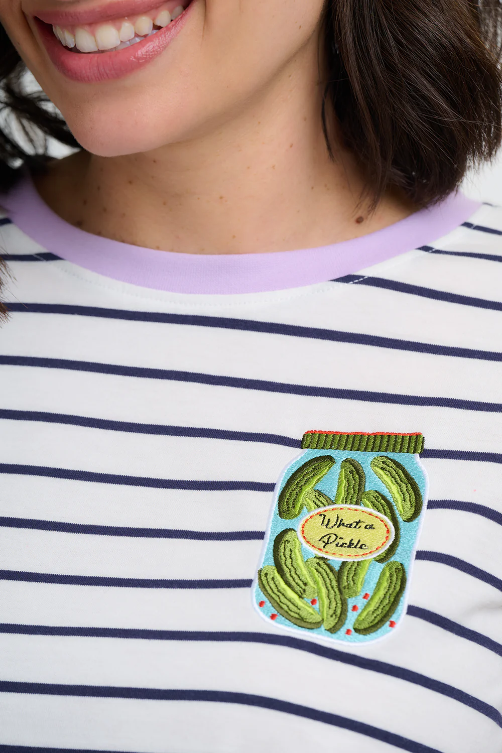 Maggie T-Shirt - Off White/Navy Stripes, Pickle Jar - Image 2