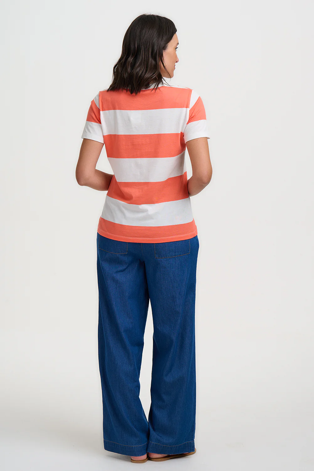 Maggie T-Shirt - Off White/Orange Stripes, Starry Cat - Image 3
