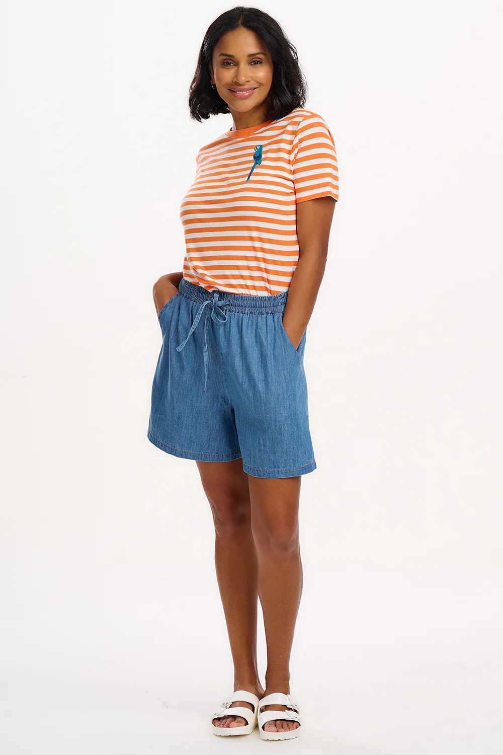Maggie T-shirt - Off-White/Orange, Stripy Parrot - Image 3