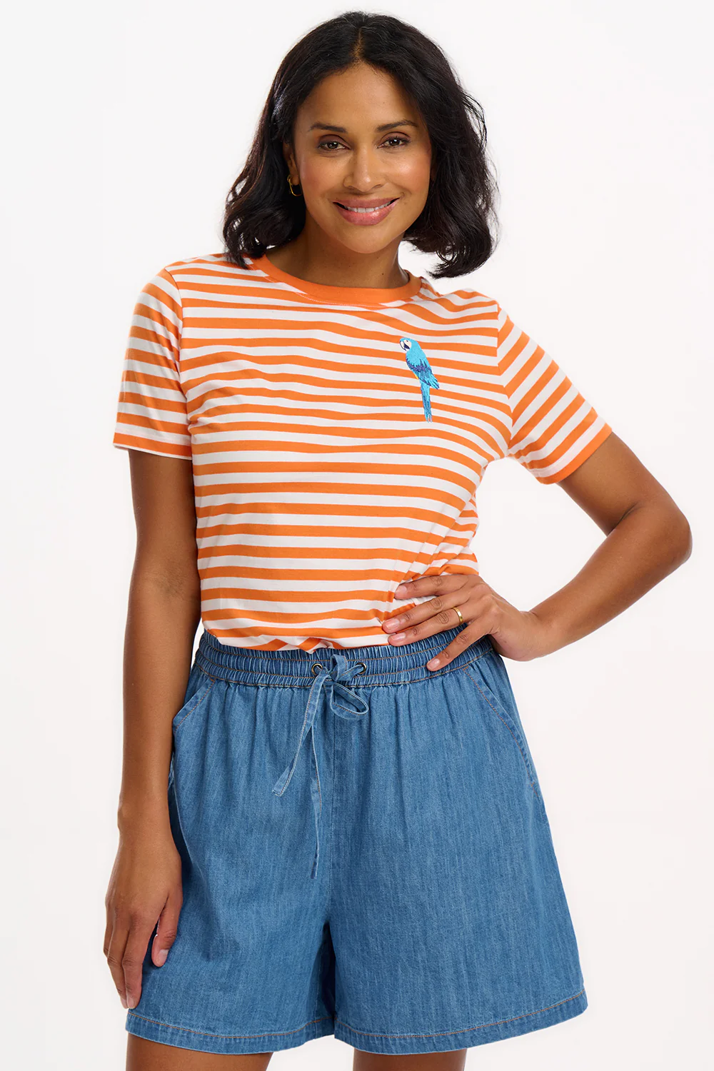 Maggie T-shirt - Off-White/Orange, Stripy Parrot - Image 5
