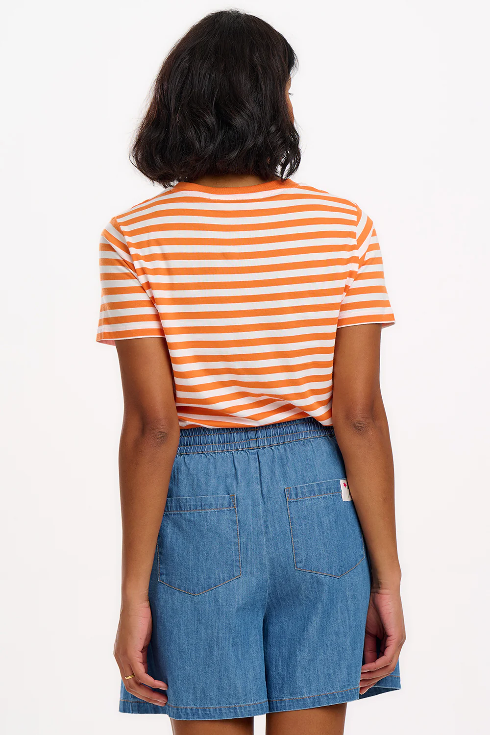 Maggie T-shirt - Off-White/Orange, Stripy Parrot - Image 6