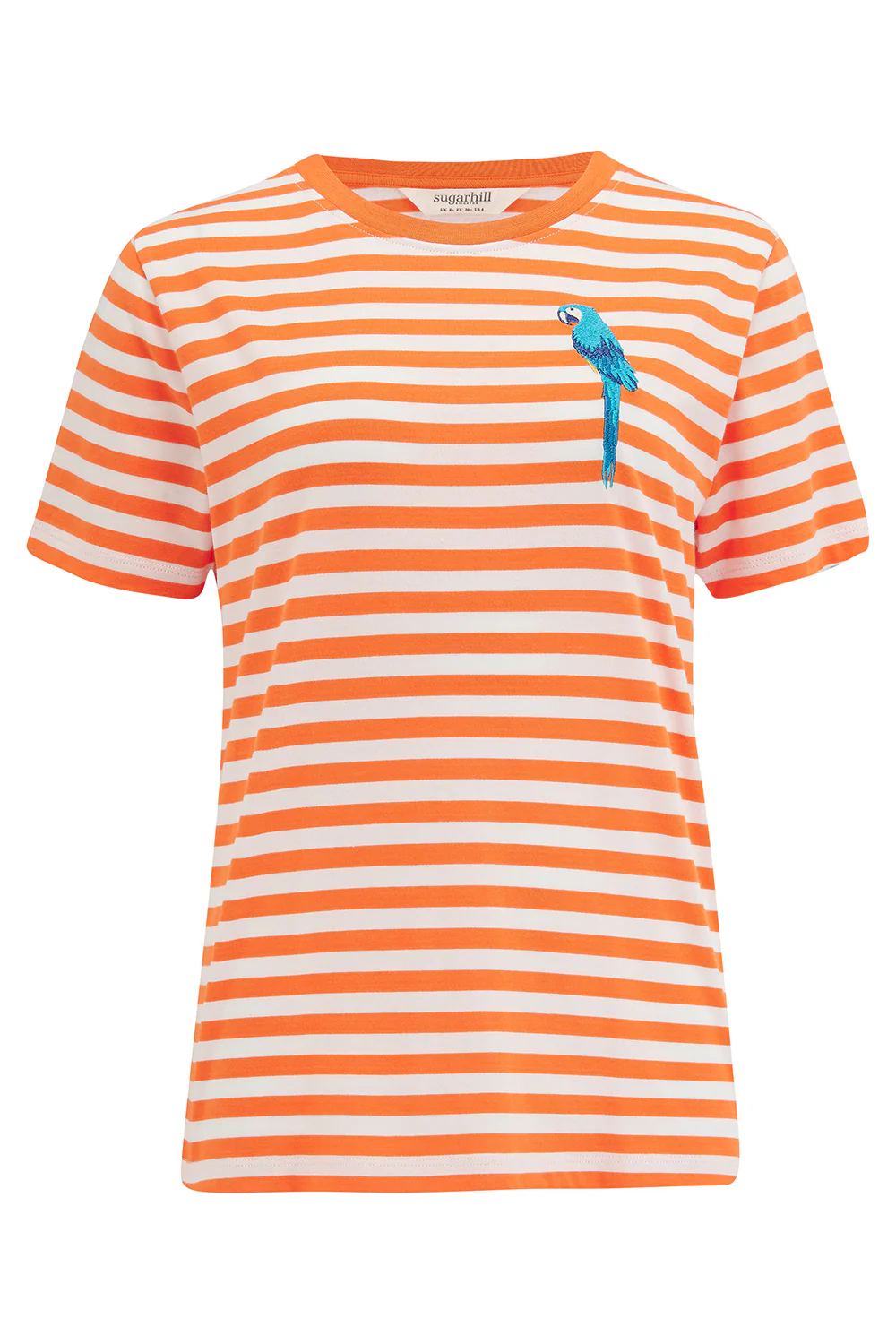 Maggie T-shirt - Off-White/Orange, Stripy Parrot - Image 8