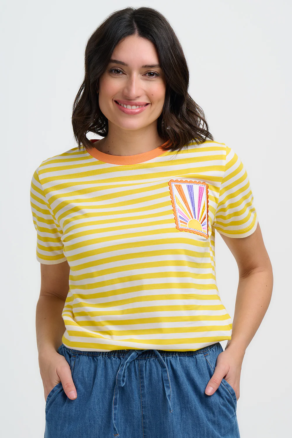 Maggie T-Shirt - Yellow/Off White, Rainbow Sunshine - Image 3