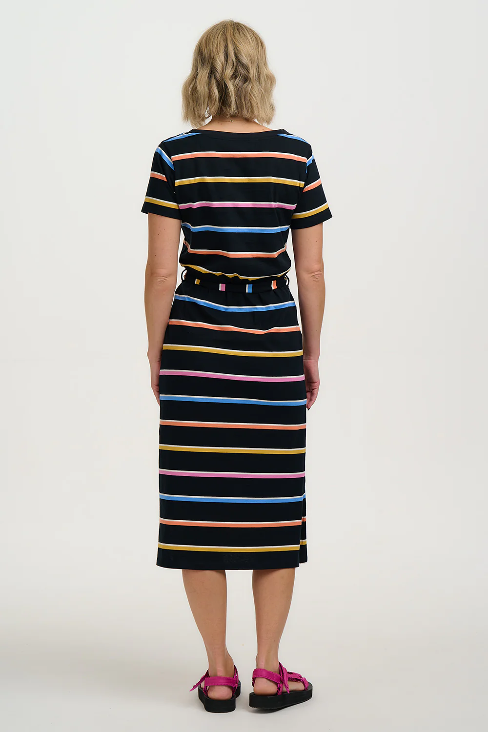 Mara V-Neck Jersey Dress - Black, Cocktail Stripe - Image 4
