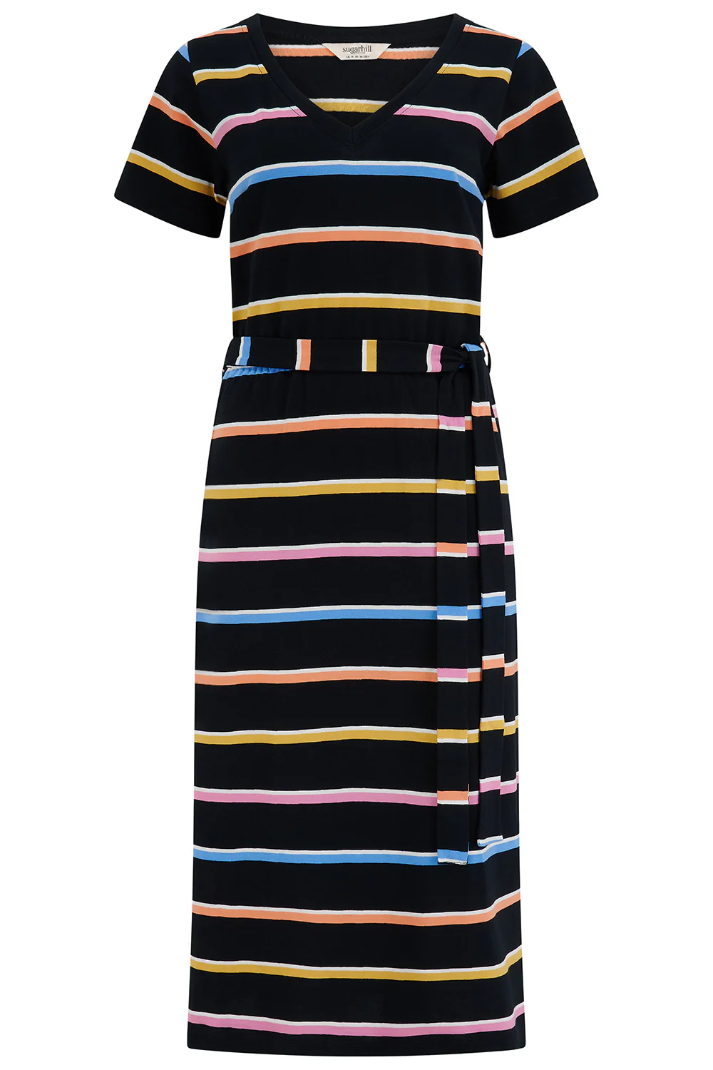 Mara V-Neck Jersey Dress - Black, Cocktail Stripe - Image 5
