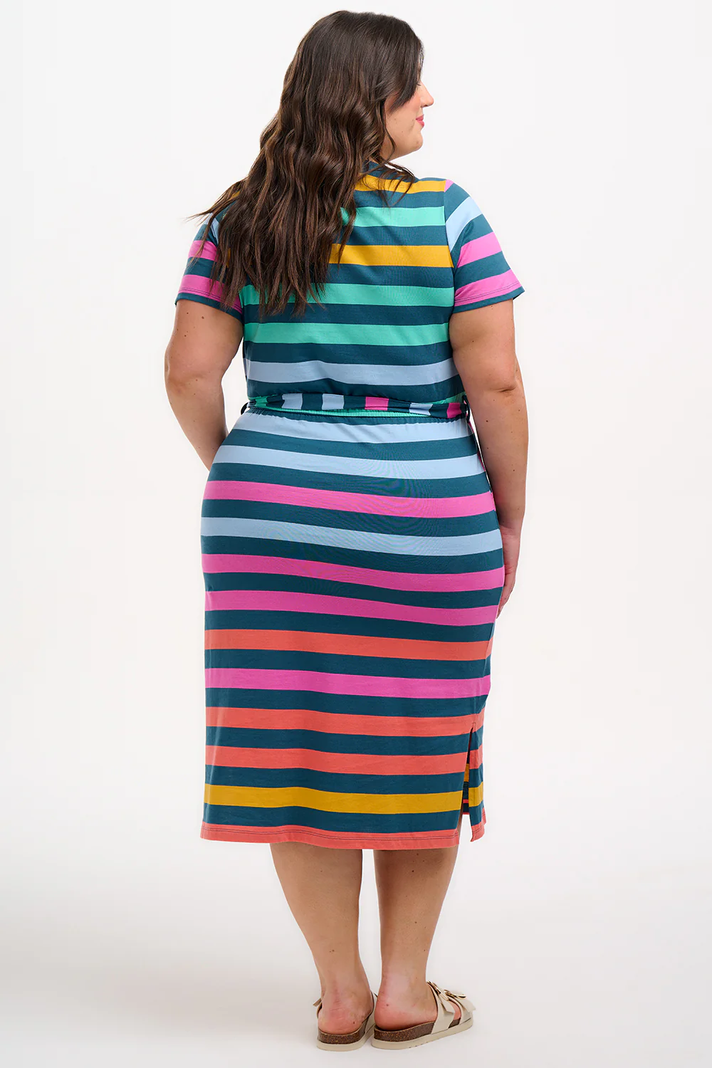 Mara V-Neck Jersey Midi Dress - Green/Multi, Staggered Pop Rainbow - Image 5