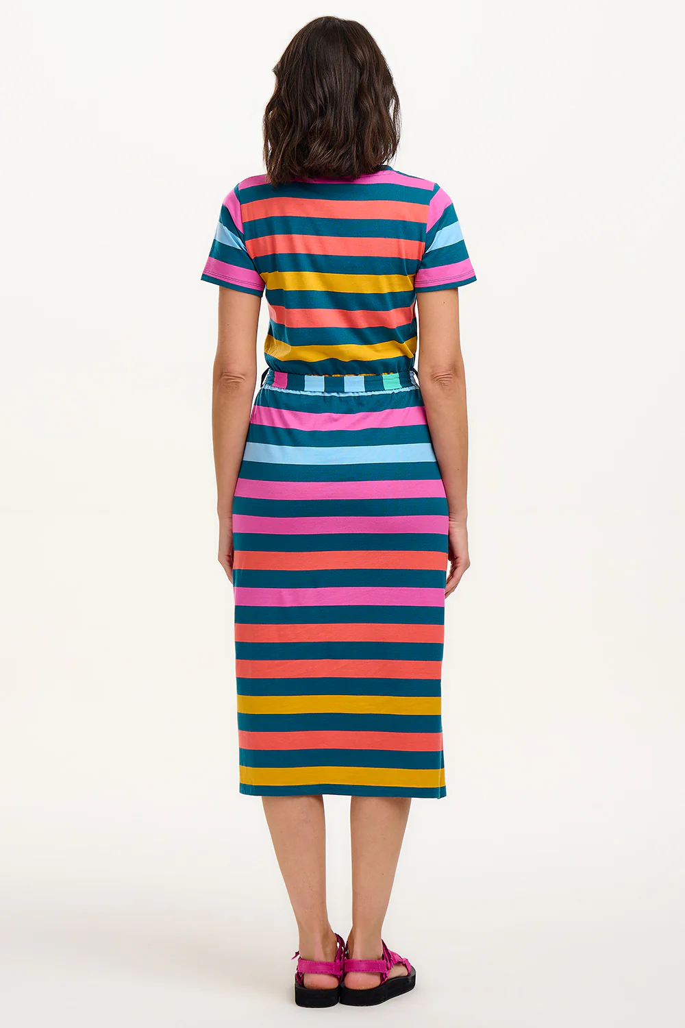 Mara V-Neck Jersey Midi Dress - Green/Multi, Staggered Pop Rainbow - Image 8