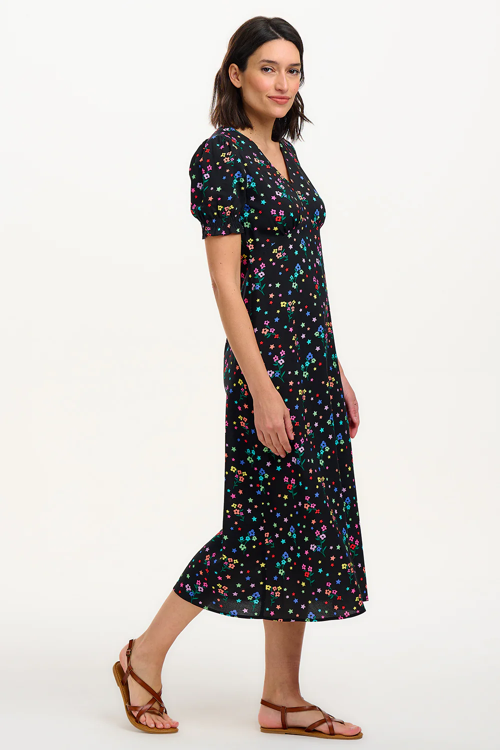 Maryjane Midi Dress - Black, Rainbow Sprigs - Image 4