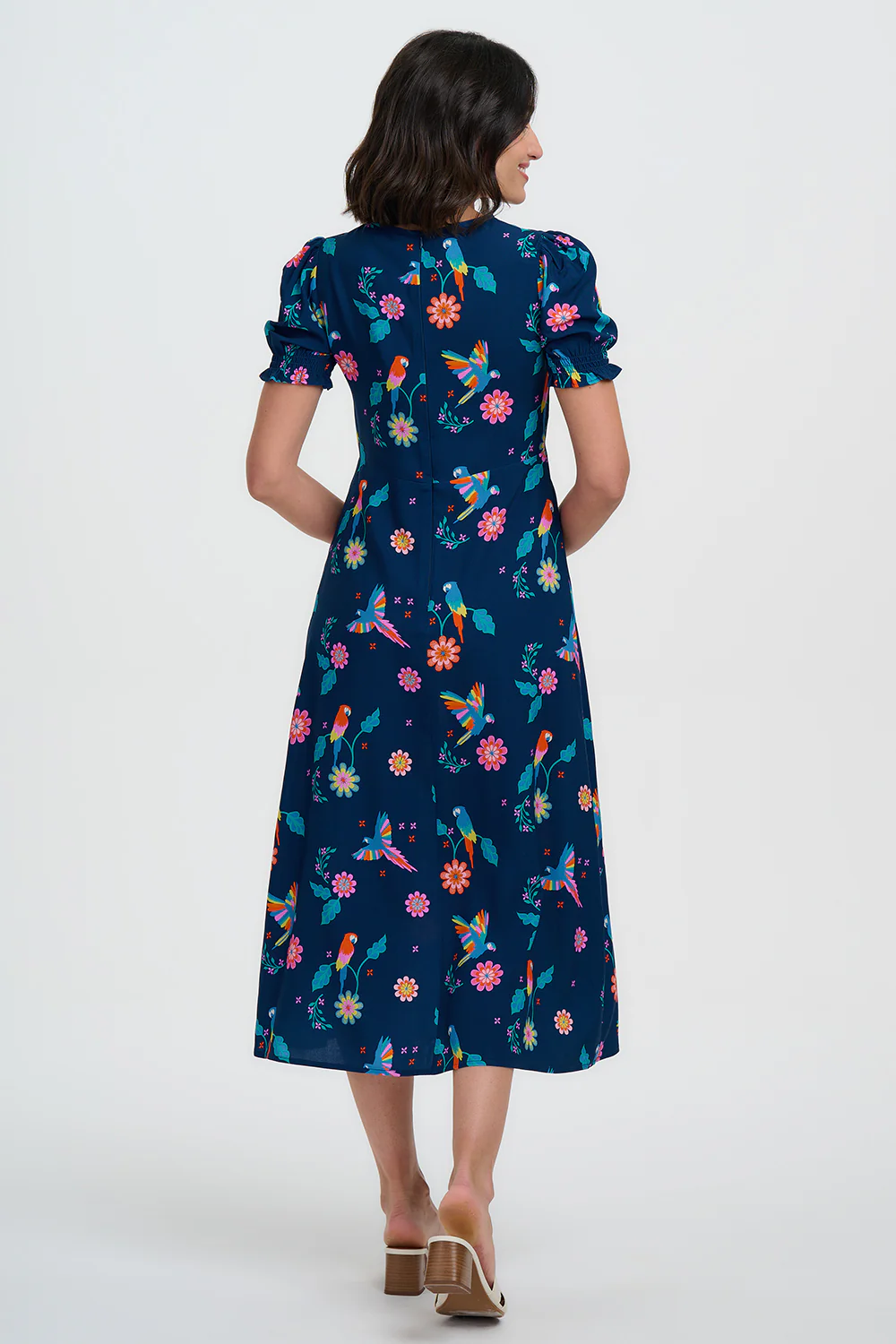 Maryjane Midi Dress - Teal, Parrot Floral - Image 4