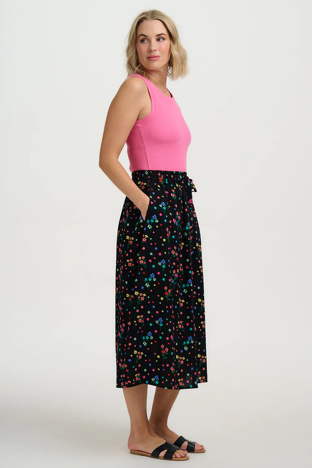 Melody Midi Skirt - Black, Rainbow Sprigs - Image 3