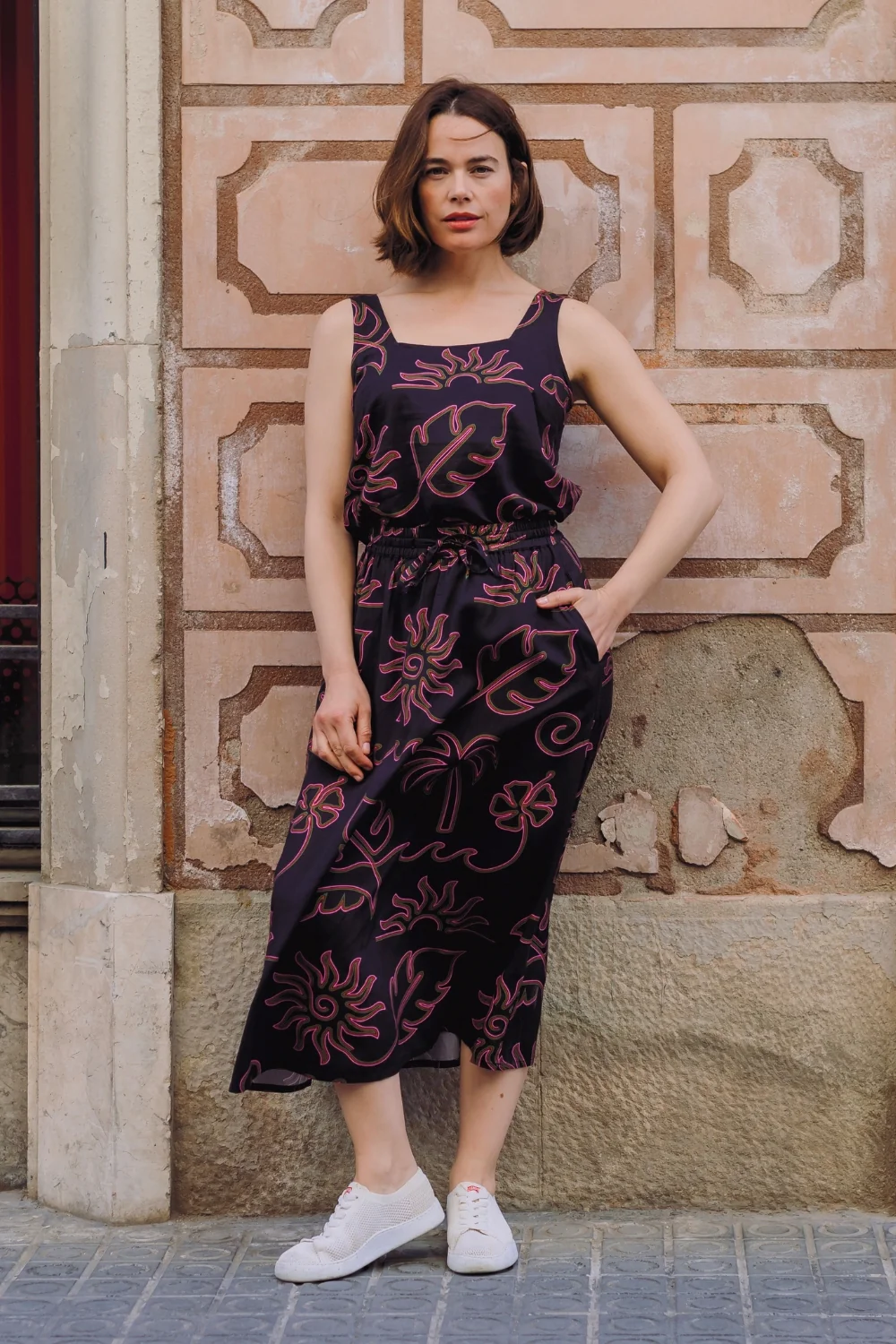 Melody Midi Skirt - Black, Tropical Lines - Image 4