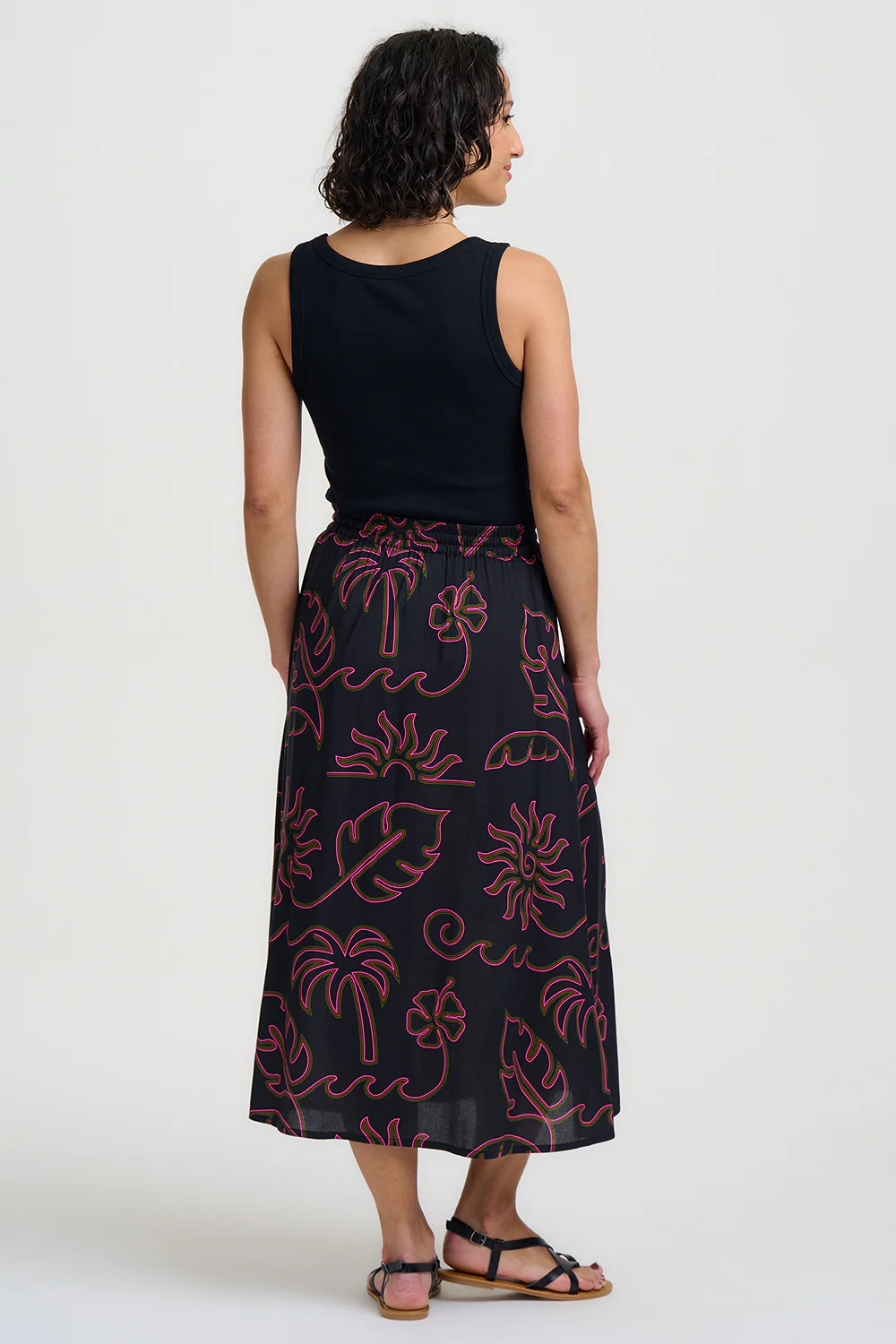 Melody Midi Skirt - Black, Tropical Lines - Image 8