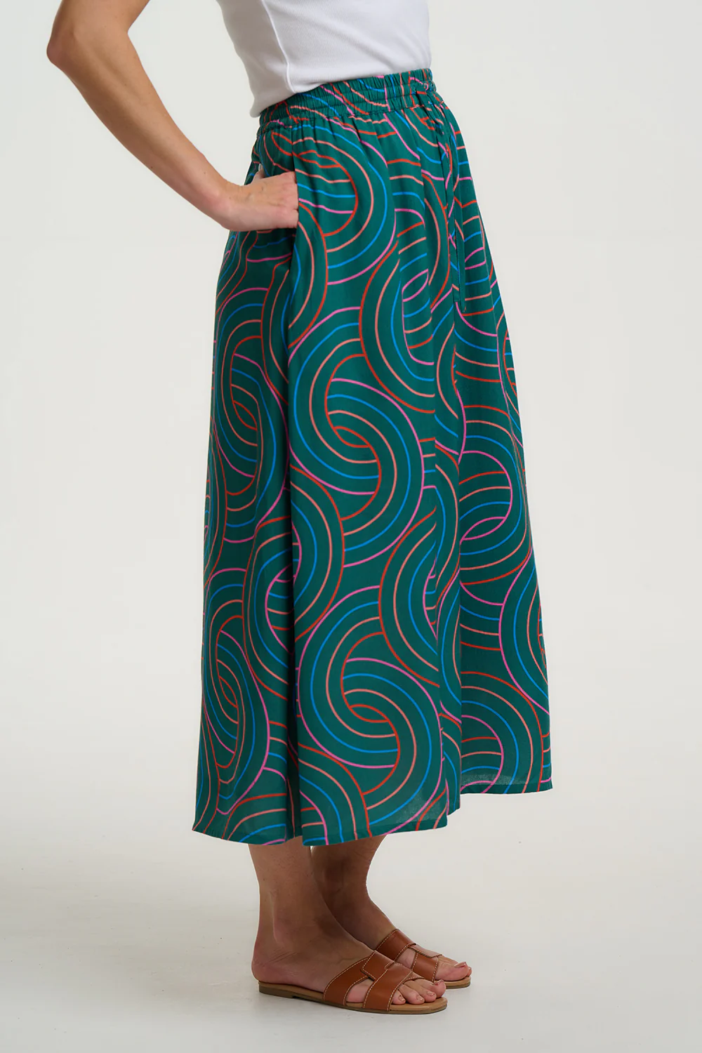 Melody Midi Skirt - Green, Concentric Circles - Image 3