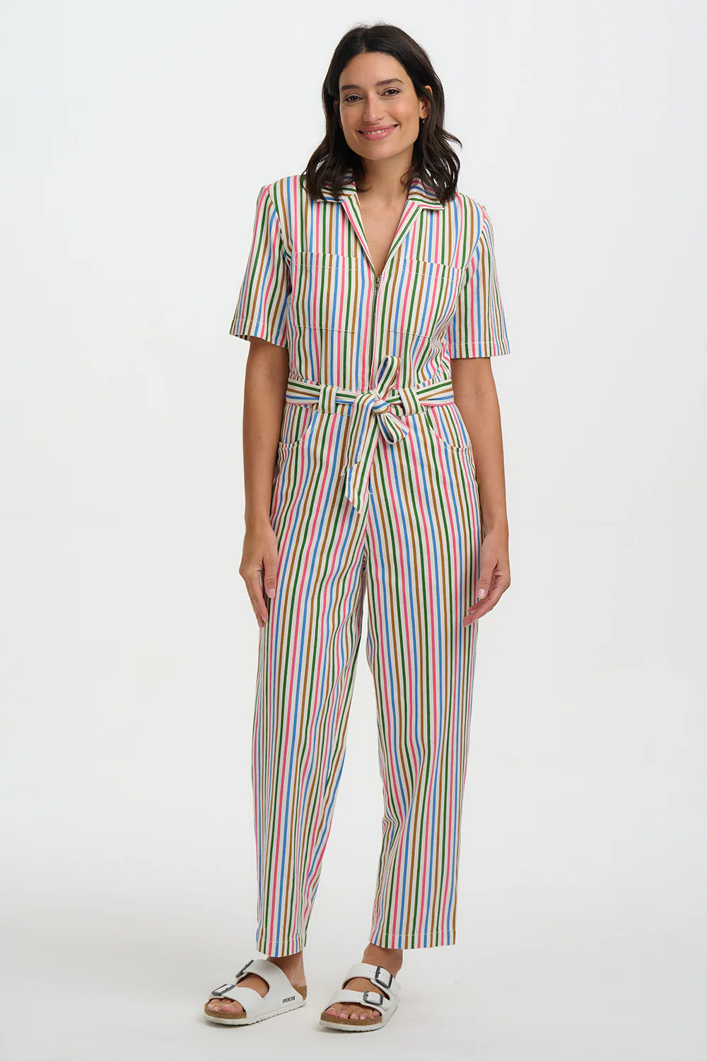 Meredith Boilersuit - Multi, Colourful Canvas Stripe - Image 2