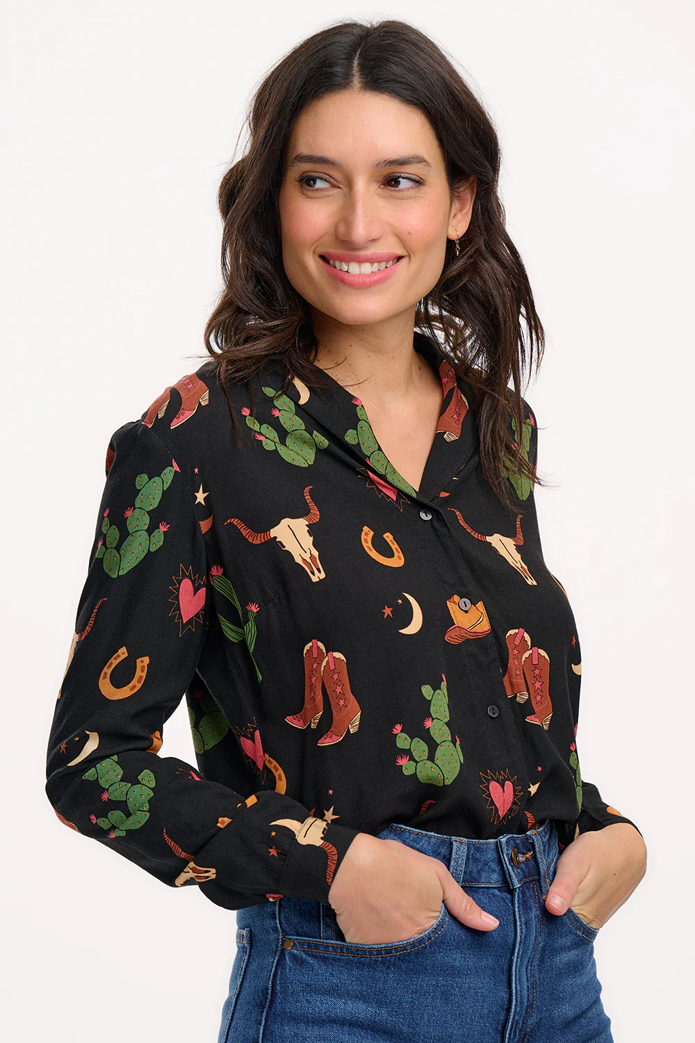 Micah Revere Shirt - Black, Cowgirl Print