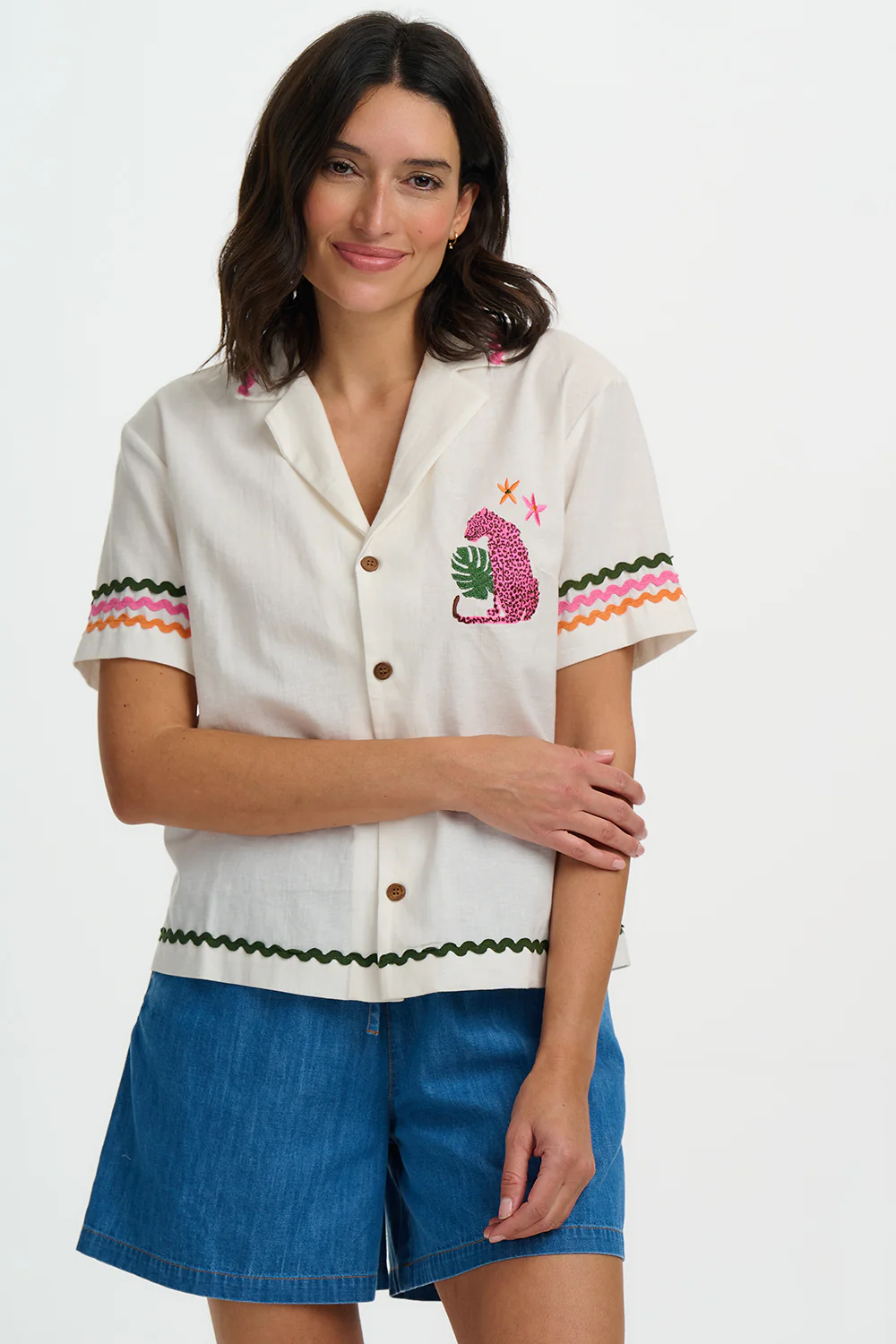 Michelle Shirt - Off White, Pink Leopard - Image 3