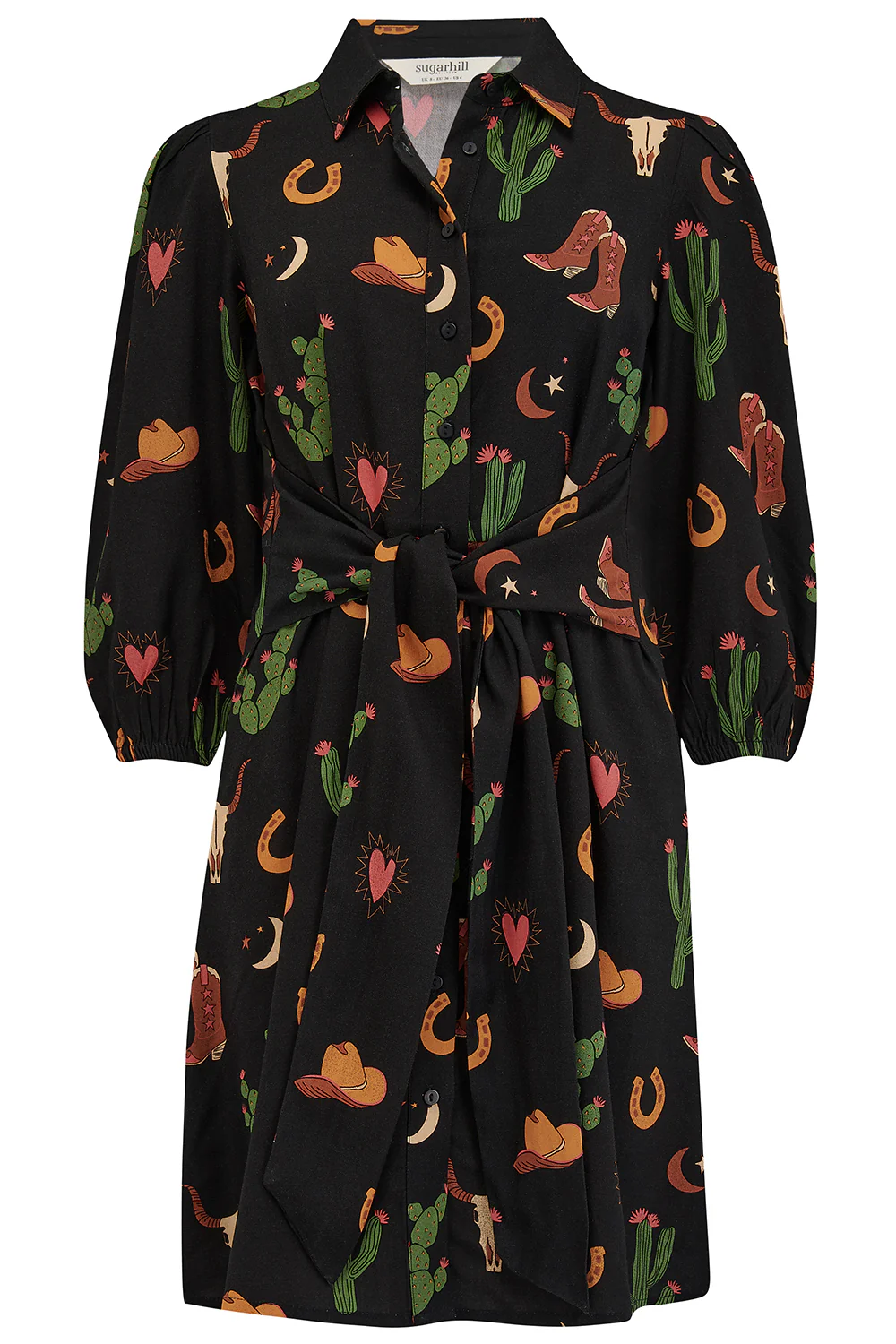 Mildred Mini Shirt Dress - Black, Cowgirl Print - Image 7