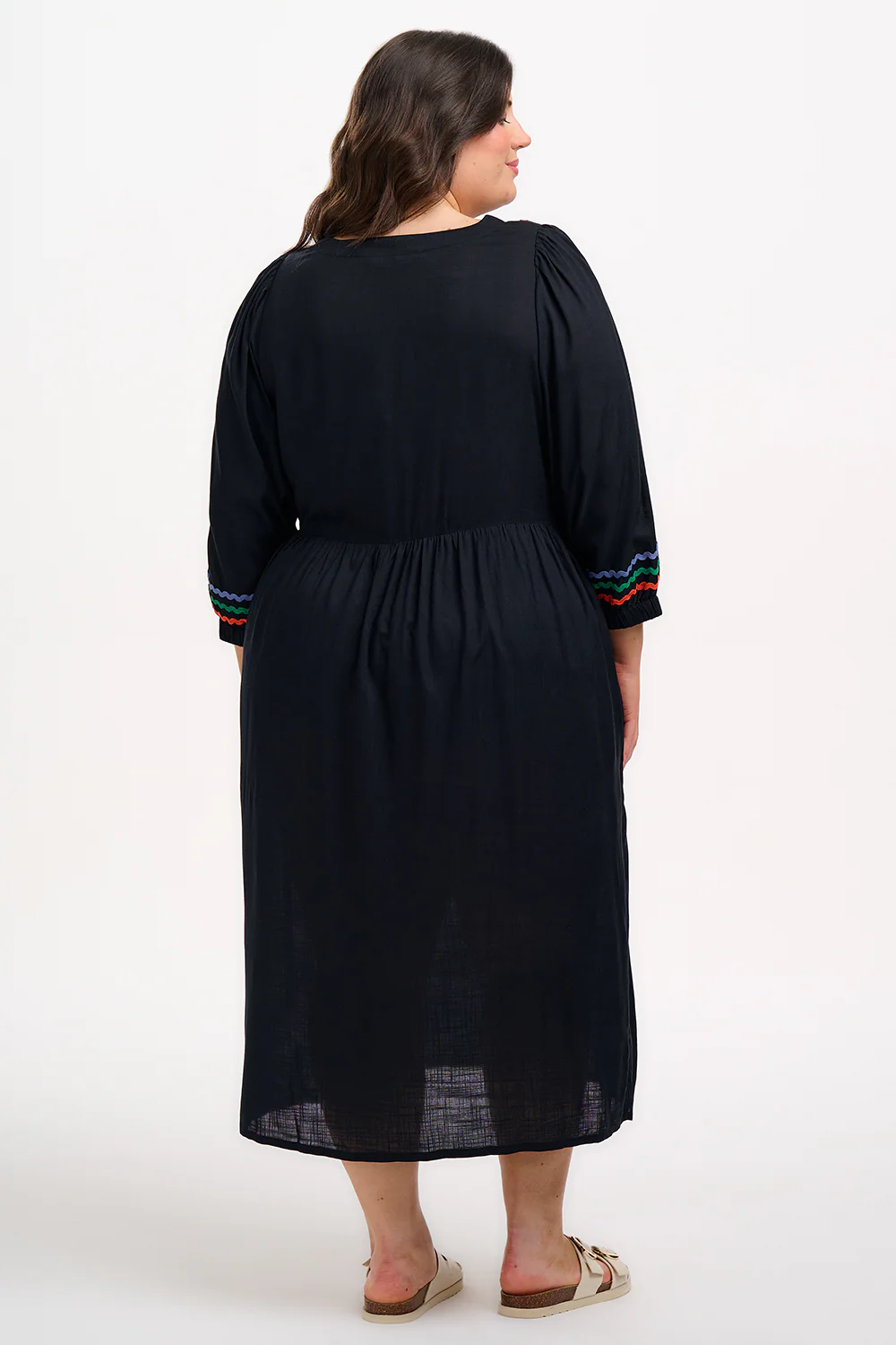 Miquita Midi Smock Dress - Black, Rainbow Ric Rac - Image 5