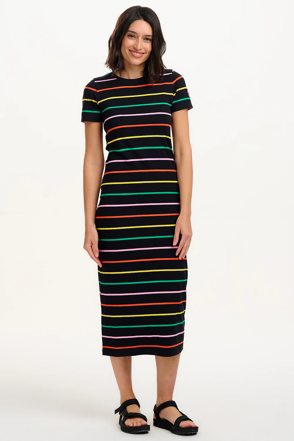 Monique Jersey Midi Dress - Black, Citrus Stripes